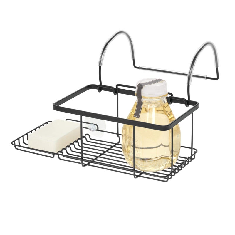 InterDesign iDesign Metal Over the Bath Caddy Basket, The Everett Collection â€“ 12.08â€ x 10.2â€ x 6.64â€, Matte Black - Image 1